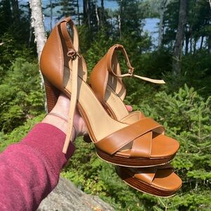 Michael Kors size 10M EUC chestnut leather strappy heels w ankle strap